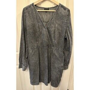 WHO WHAT WEAR 100% Cotton Faded Black Denim Dress Size L Cottage‎ Scandi EUC